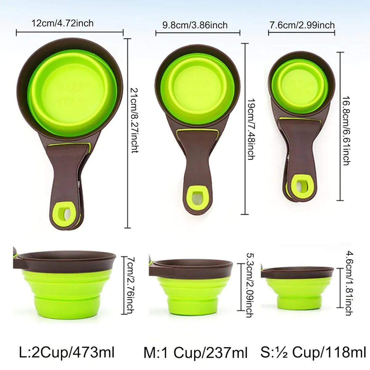 Folding Silicone Pet Food Scoop & Bag Clip - Green, Small, 7.6 × 16.8 cm
