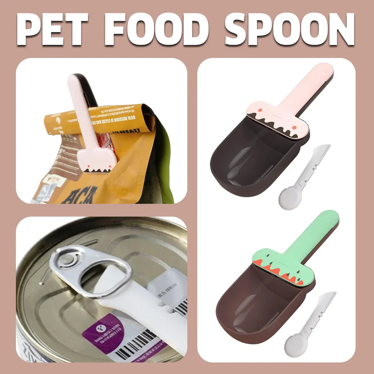 Multi-Purpose Pet Food Scoop, Can Spoon & Bag Clip - Pink