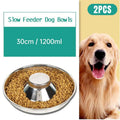 Stainless-Steel Slow-Feed Pet Bowls with Non-Slip Bases, 2-Pack, 30 cm