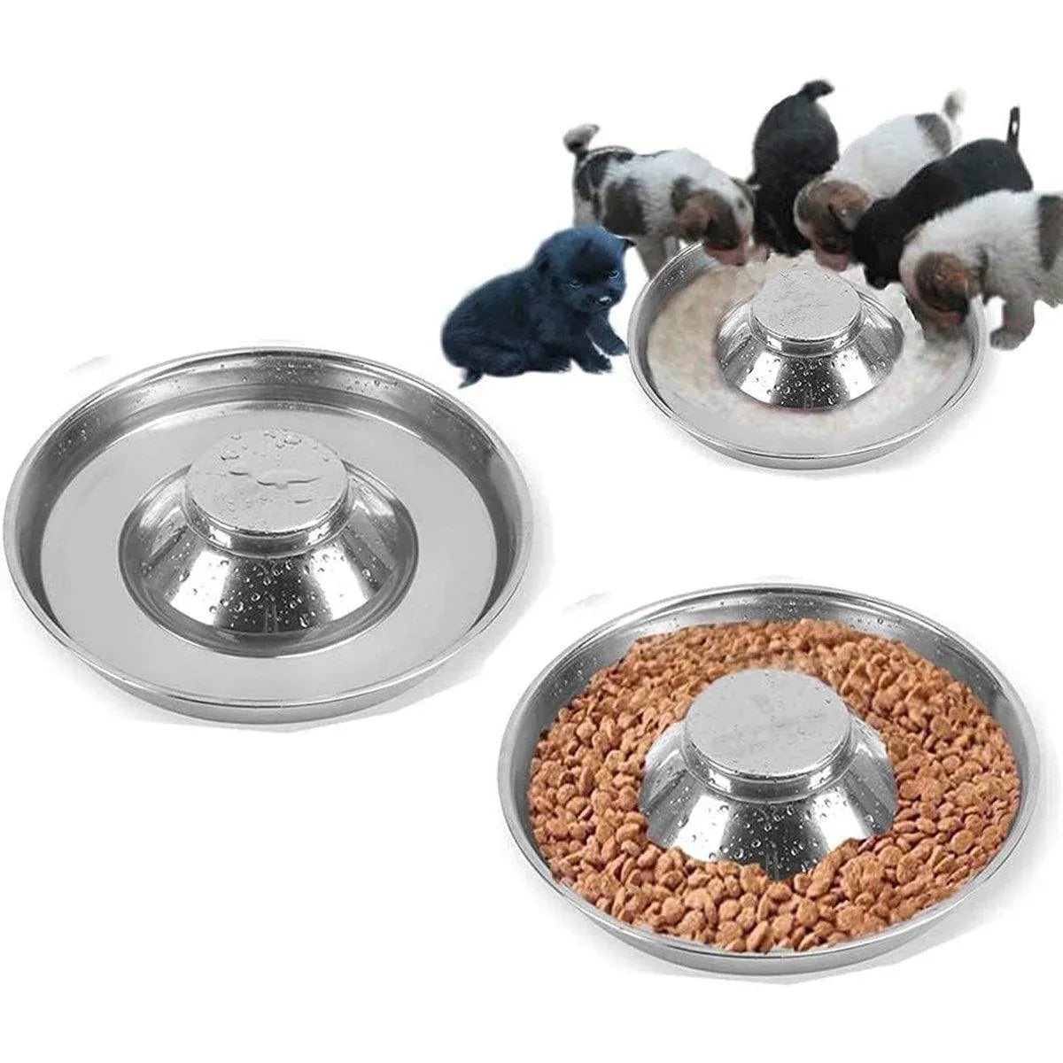 Stainless-Steel Slow-Feed Pet Bowls with Non-Slip Bases, 2-Pack, 30 cm
