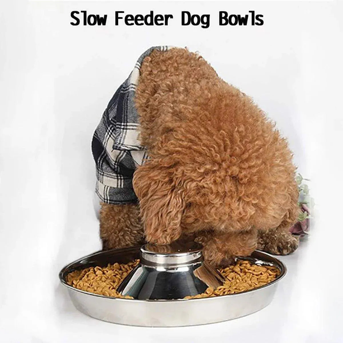 Stainless-Steel Slow-Feed Pet Bowls with Non-Slip Bases, 2-Pack, 30 cm