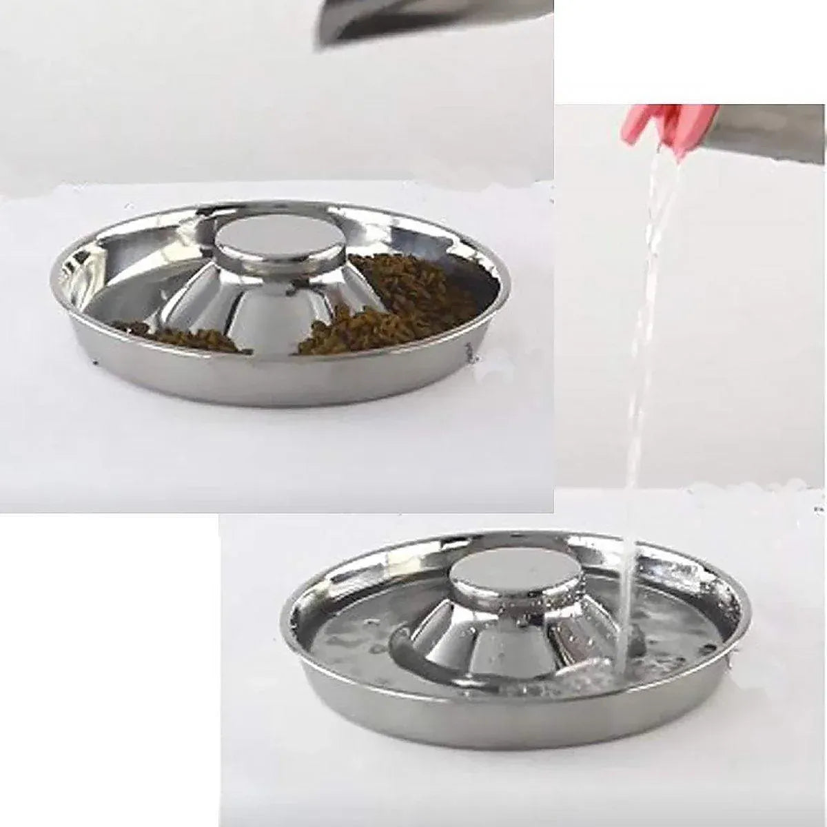 Stainless-Steel Slow-Feed Pet Bowls with Non-Slip Bases, 2-Pack, 30 cm