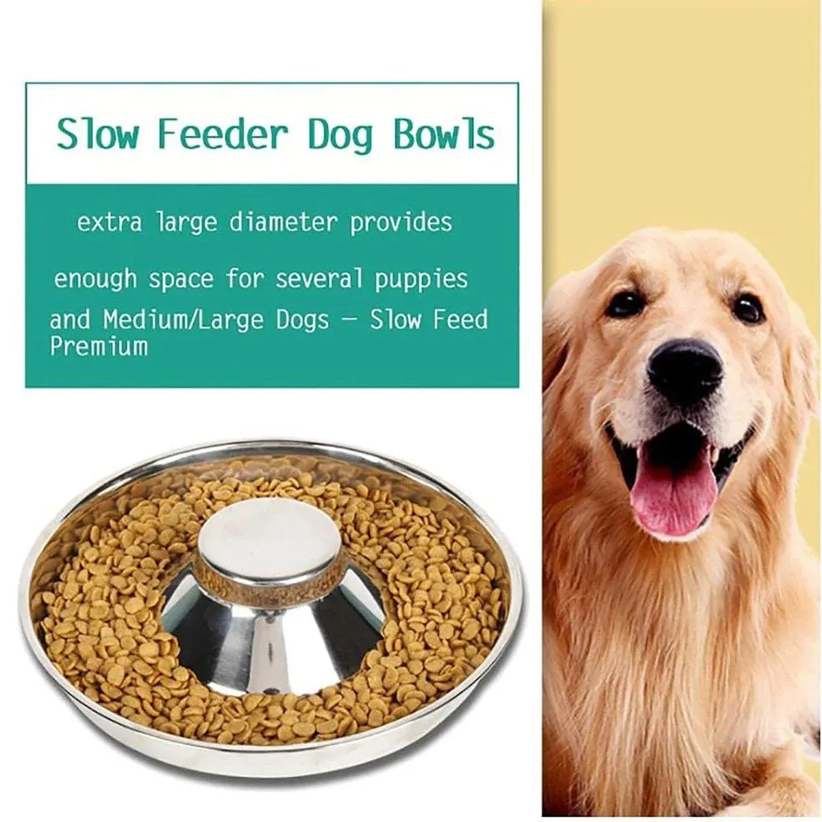 Stainless-Steel Slow-Feed Pet Bowls with Non-Slip Bases, 2-Pack, 30 cm
