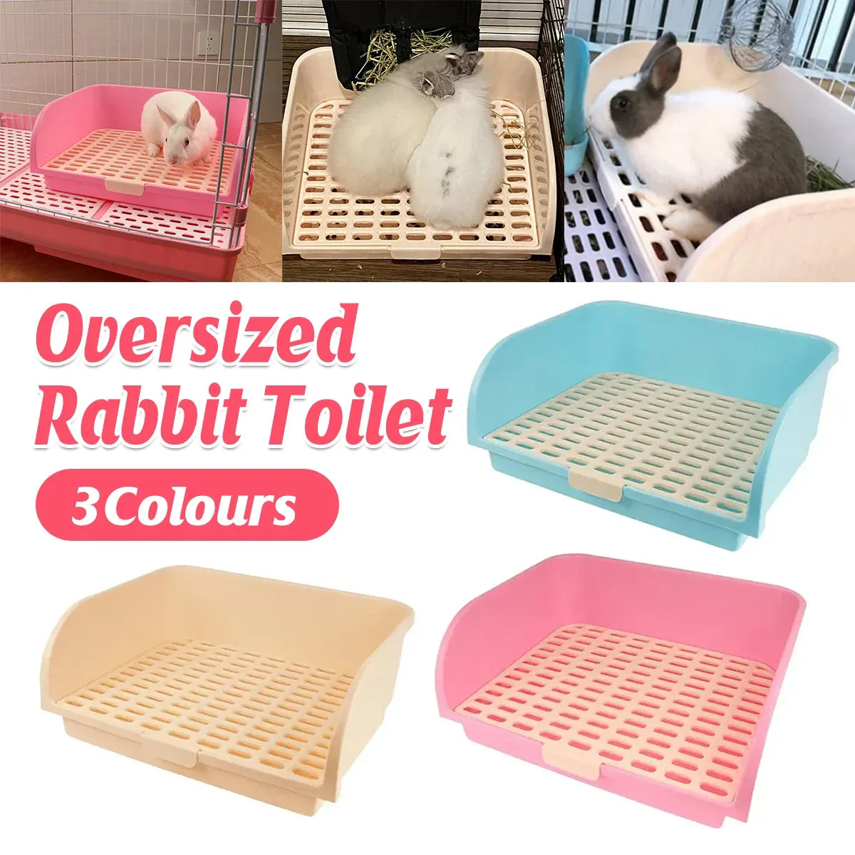 Rabbit & Small Pet Litter Toilet with Removable Mesh - Blue, 43 cm