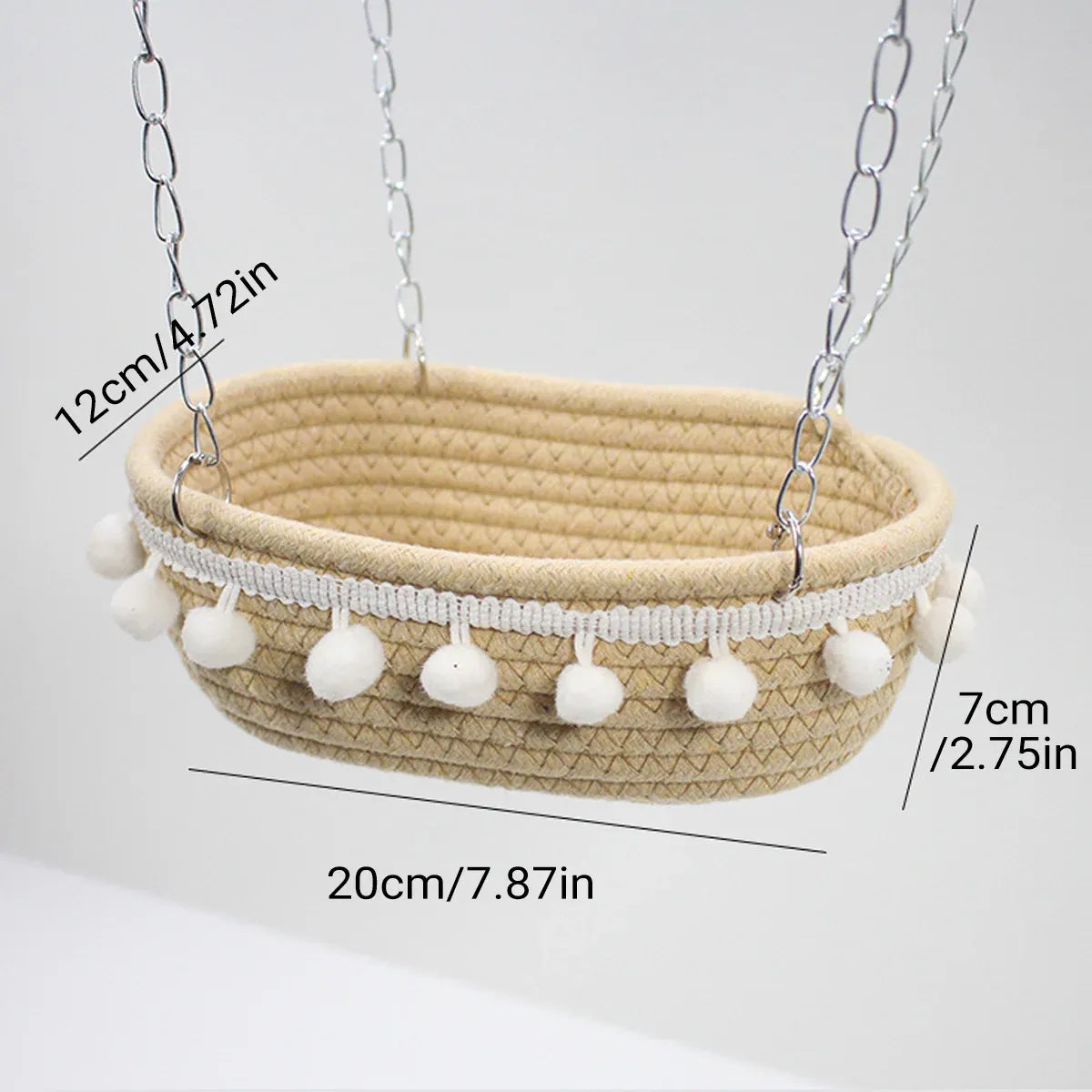 Woven Hanging Small Pet Hammock - Beige, 20 cm