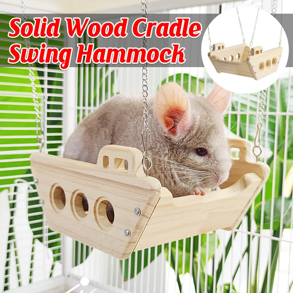 Wooden Cradle Swing Hammock for Small-Pet Cages – product image 1 of 13