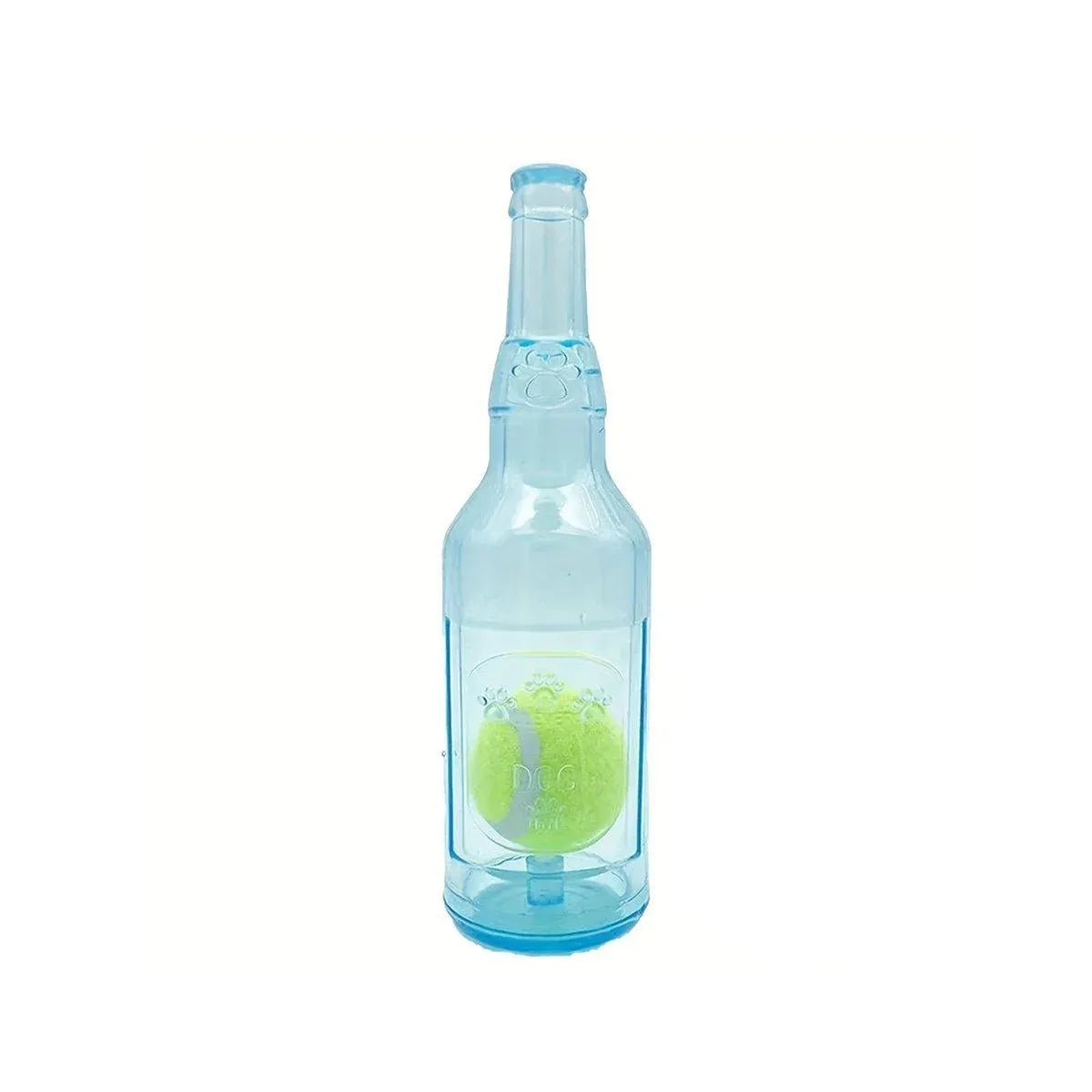 Wine Bottle-Shaped Tennis Ball Dog Chew Toy - Small, Blue