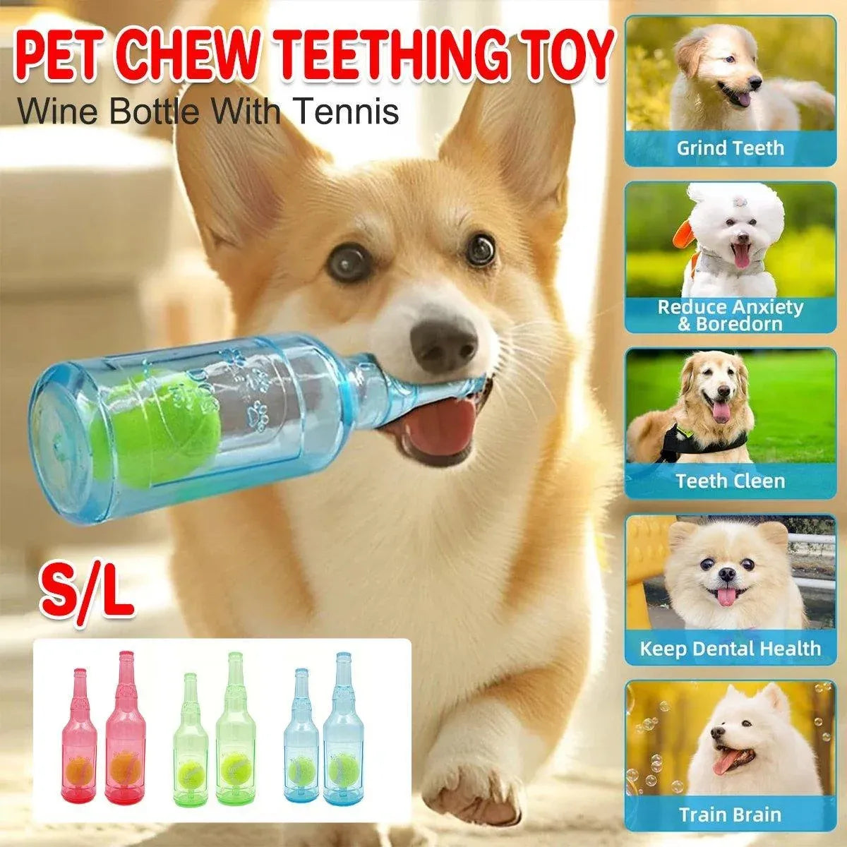 Wine Bottle-Shaped Tennis Ball Dog Toy – Green, Large – supplier product photograph 2 of 15