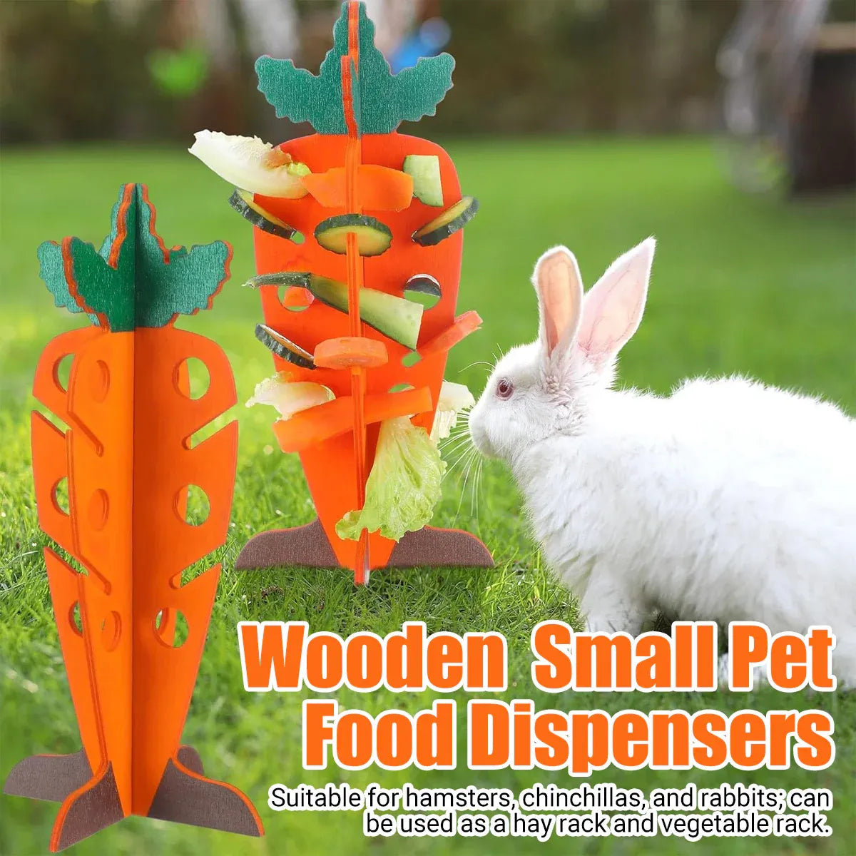 Wooden Carrot-Shaped Rabbit Hay & Vegetable Holder - 30 cm