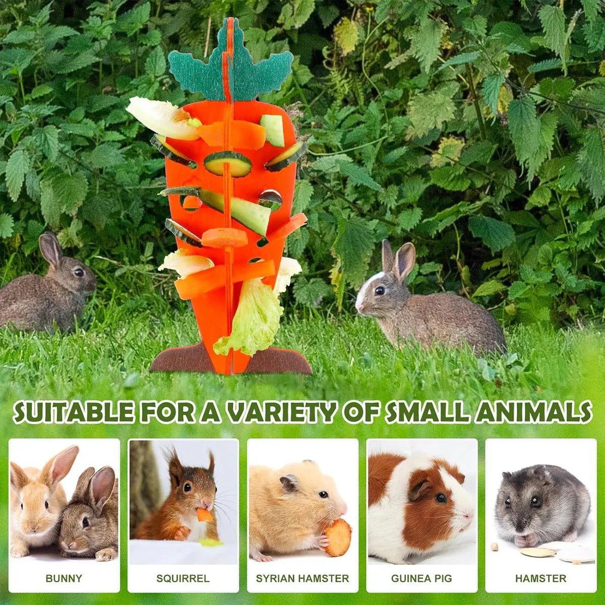 Wooden Carrot-Shaped Rabbit Hay & Vegetable Holder - 30 cm