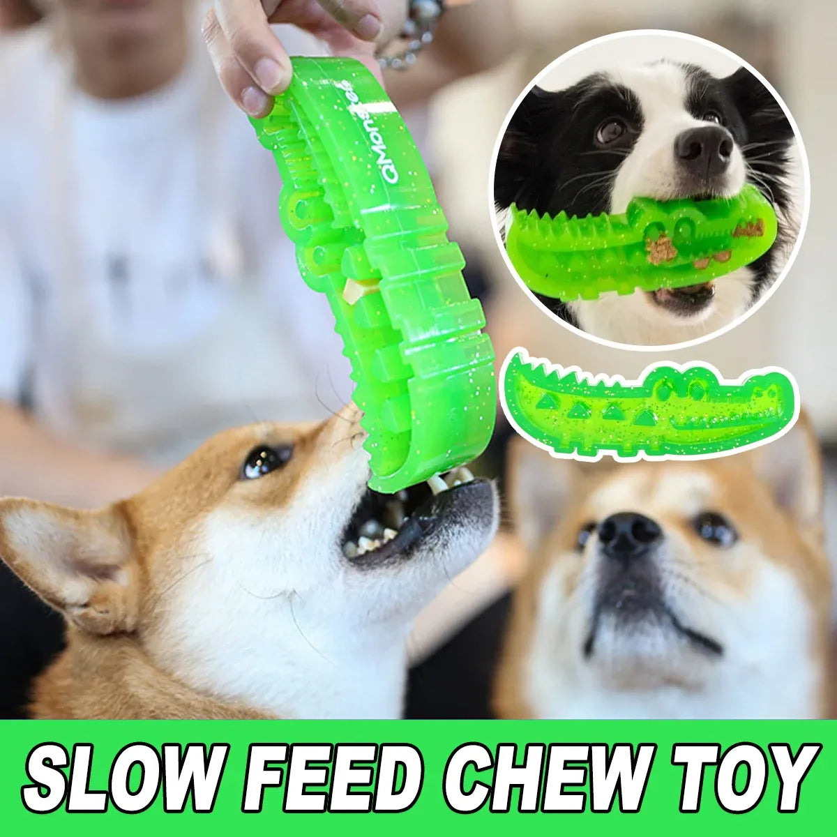 Crocodile-Shaped Dog Treat Puzzle & Chew Toy - Green, 16 cm