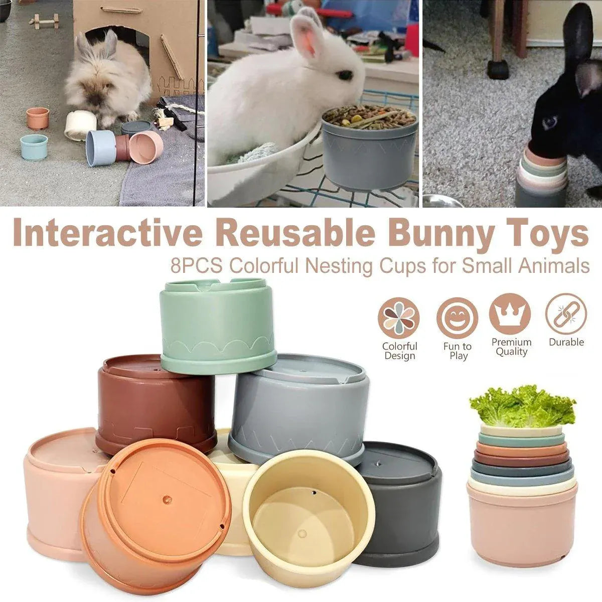 Colourful Small-Animal Nesting & Stacking Cups - 8-Piece Set