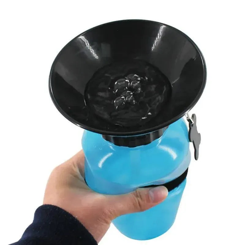 Portable Squeeze Pet Water Bottle with Drinking Cup - Blue, 500 ml
