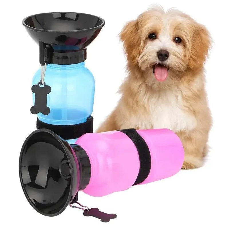 Portable Squeeze Pet Water Bottle with Drinking Cup - Blue, 500 ml