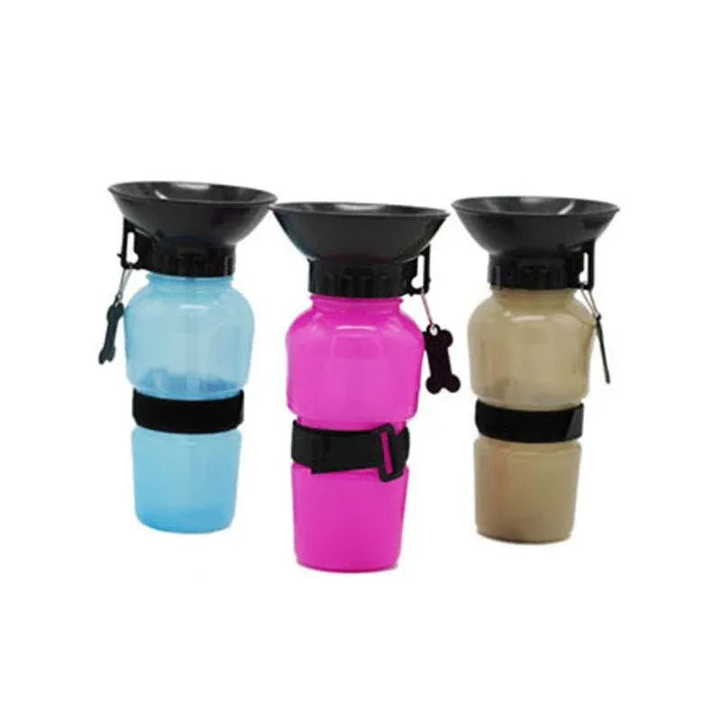 Portable Squeeze Pet Water Bottle with Drinking Cup - Grey, 500 ml