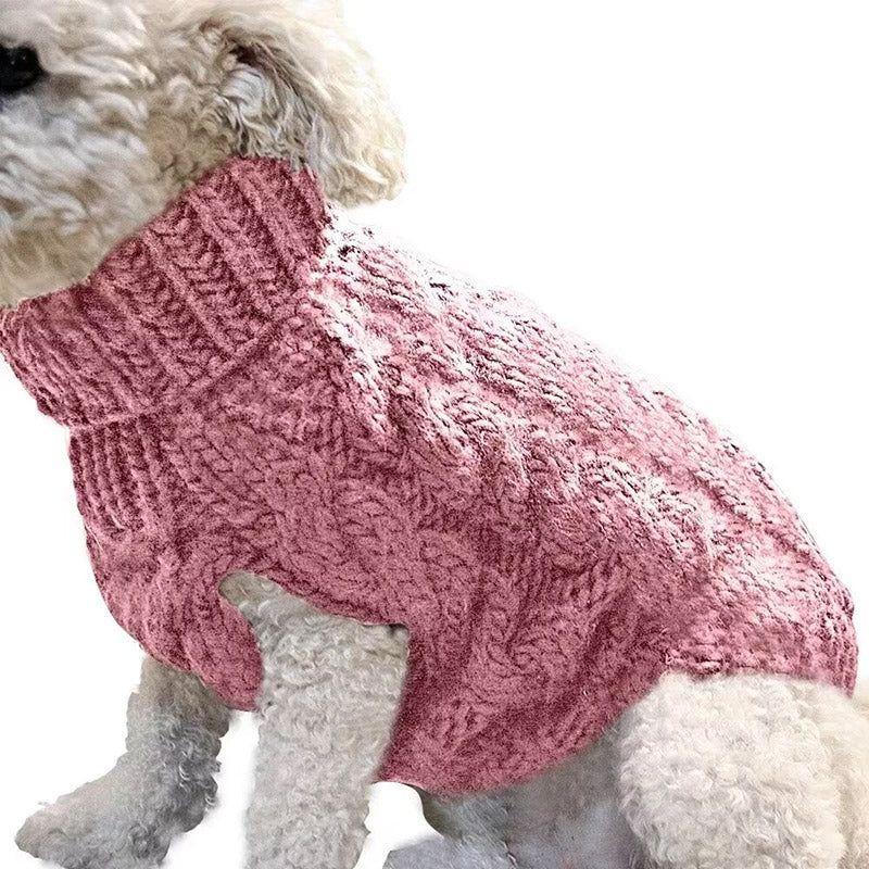Knitted Winter Dog Jumper - Small, Leather Pink
