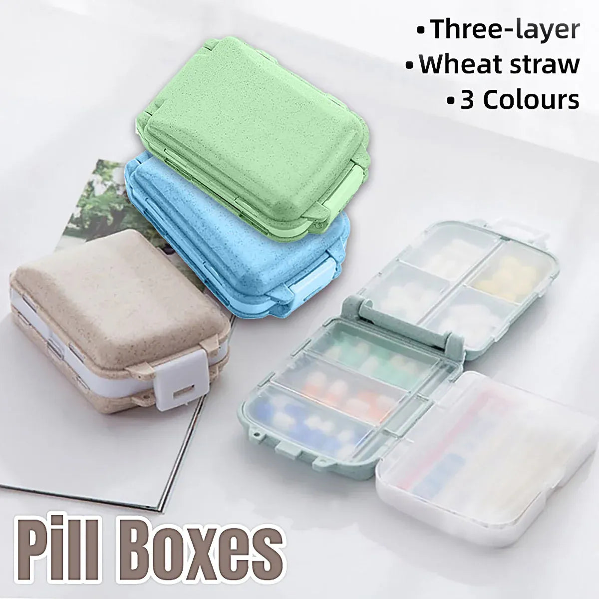 8-Compartment Folding Travel Pill Organiser – Beige