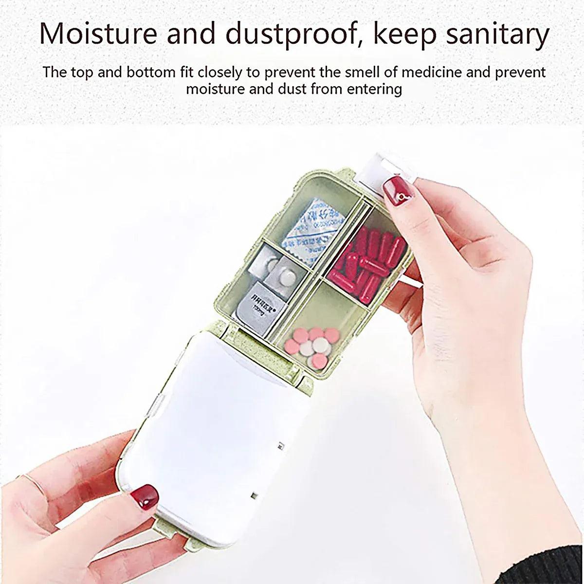 8-Compartment Folding Travel Pill Organiser – Beige