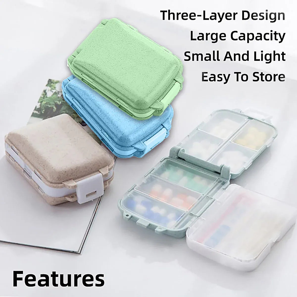 8-Compartment Folding Travel Pill Organiser – Beige