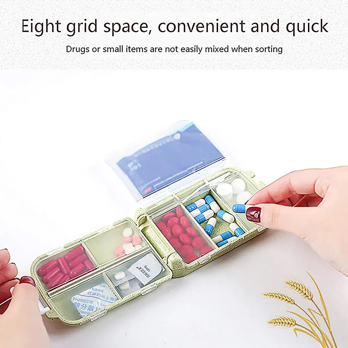 8-Compartment Folding Travel Pill Organiser – Green
