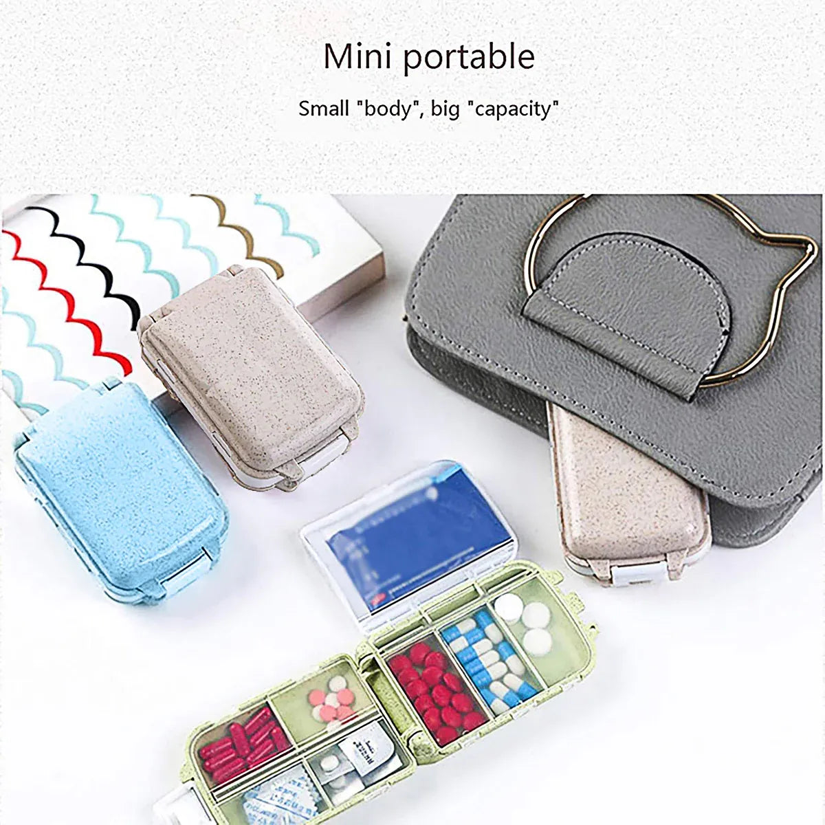 8-Compartment Folding Travel Pill Organiser – Green