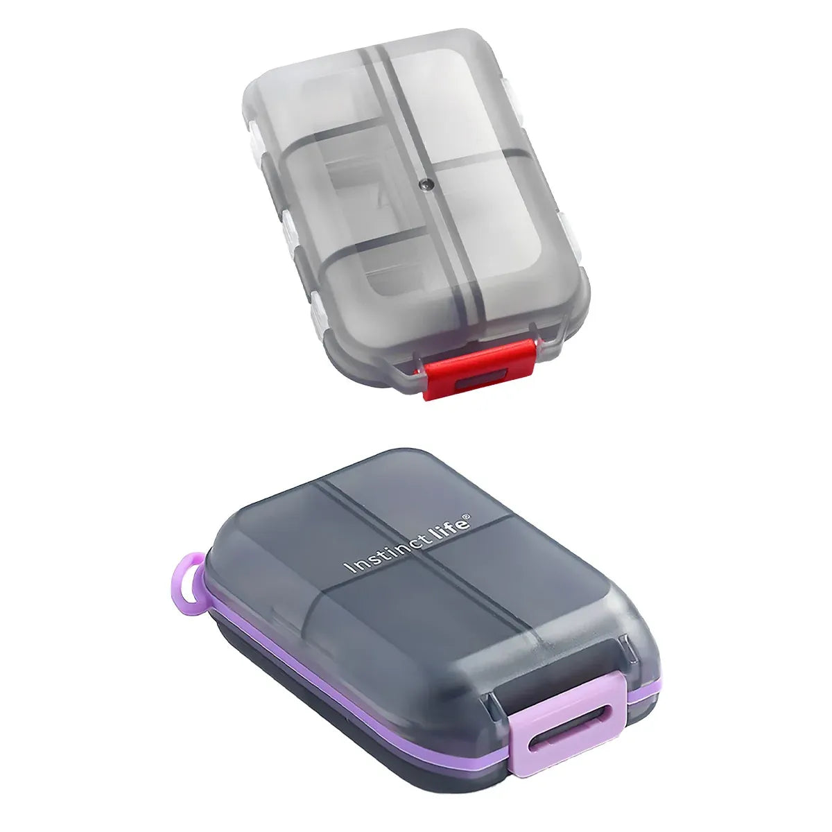 Small Pill Case Vitamin Holder Container 6/10Compartments Double Layer Holder - Purple-6 Grids