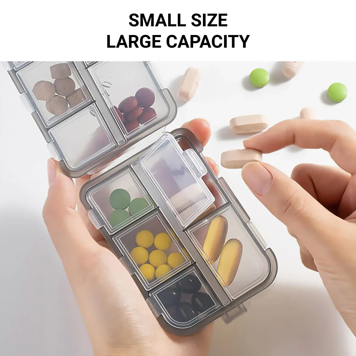 Small Pill Case Vitamin Holder Container 6/10Compartments Double Layer Holder - Purple-6 Grids