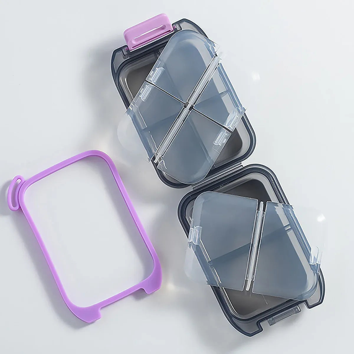 Small Pill Case Vitamin Holder Container 6/10Compartments Double Layer Holder - Purple-6 Grids