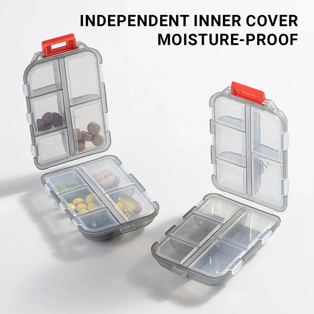 Small Pill Case Vitamin Holder Container 6/10Compartments Double Layer Holder - Purple-6 Grids