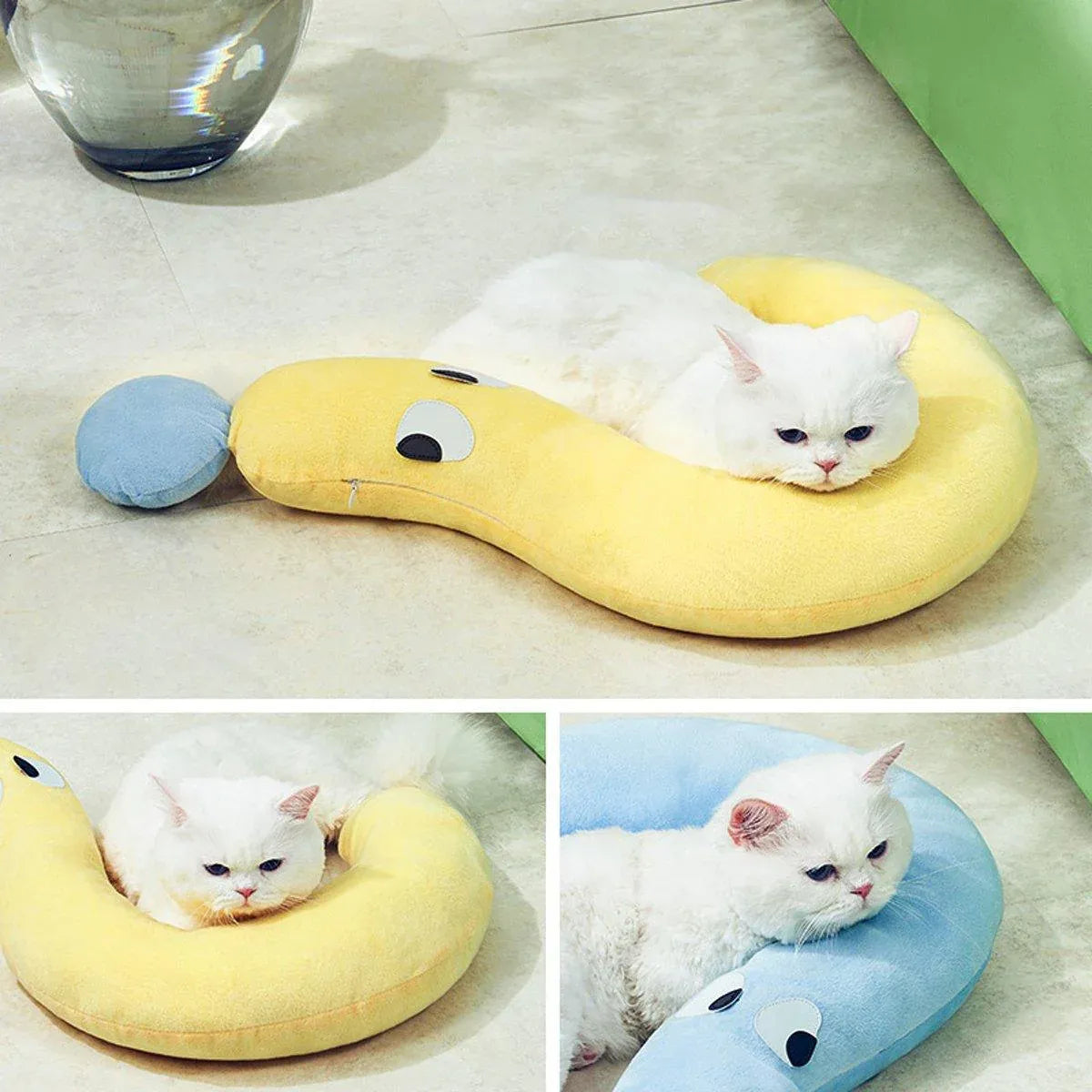 Curved Plush Dog & Cat Cuddle Pillow - Yellow, 62 × 39 cm