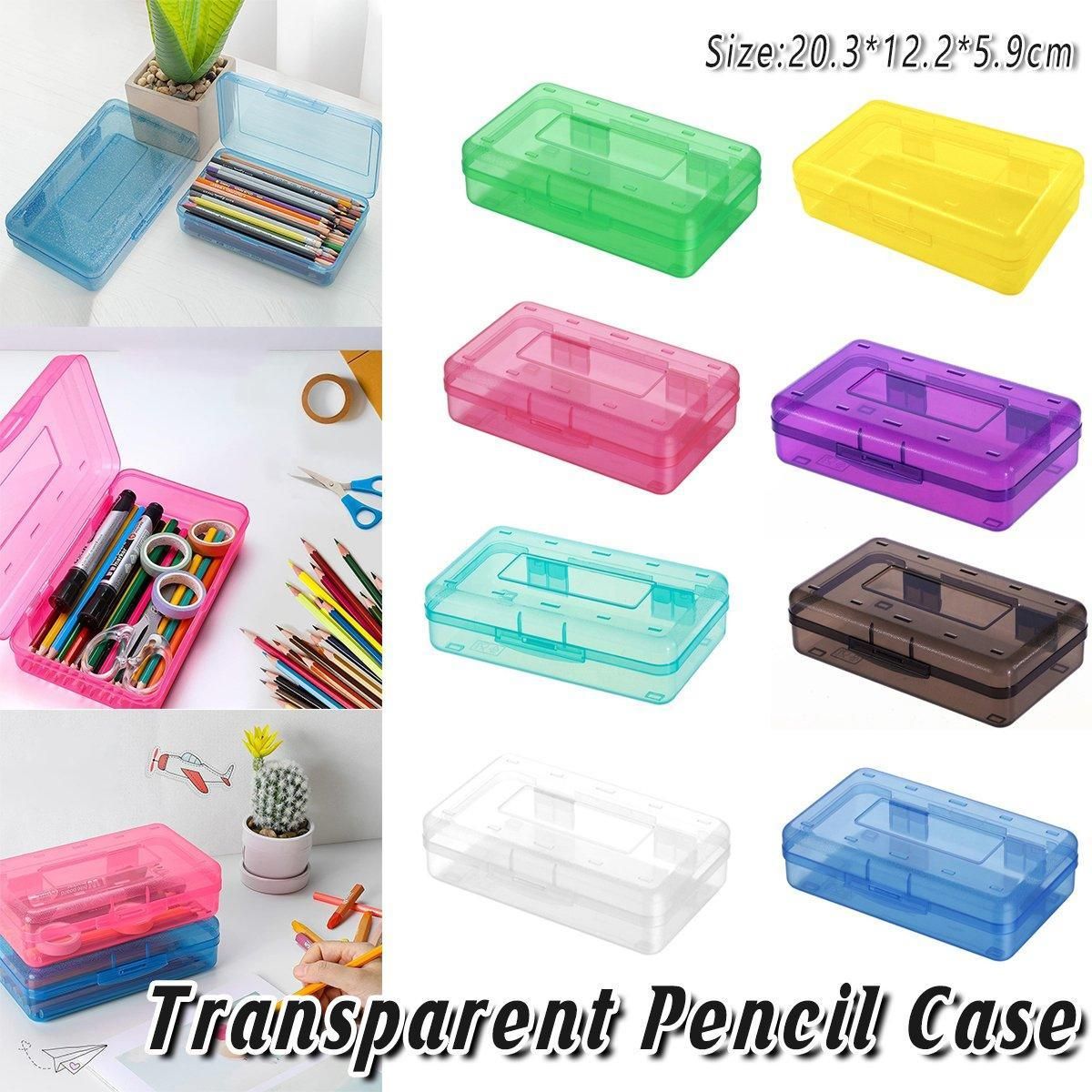 Large Capacity Transparent Plastic Pencil Case Multifunctional Student Art Box - Light Green