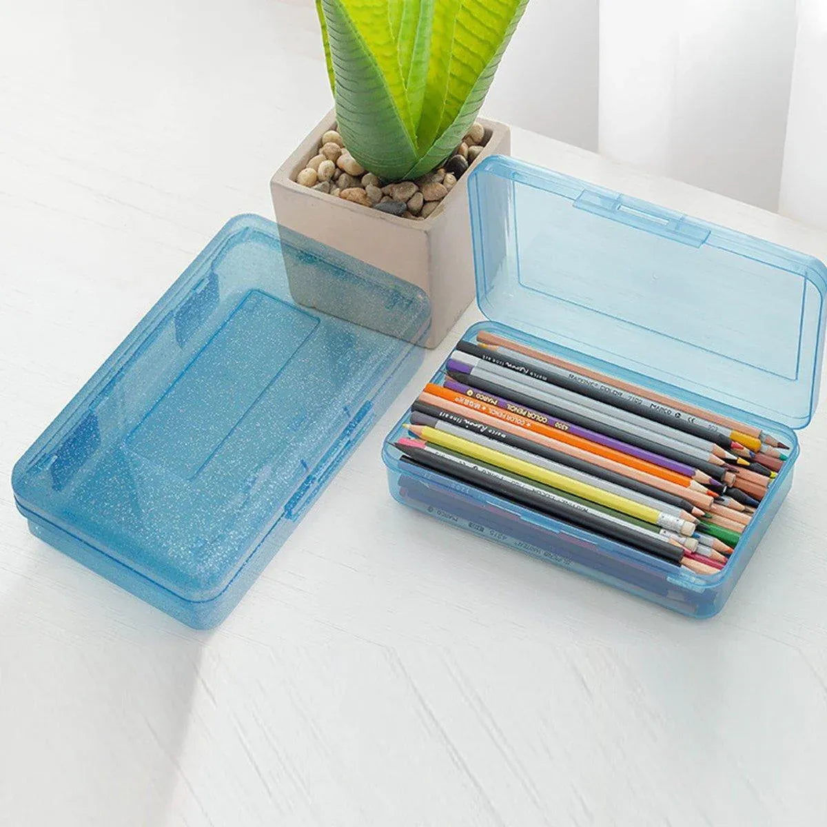 Large Capacity Transparent Plastic Pencil Case Multifunctional Student Art Box - Light Green