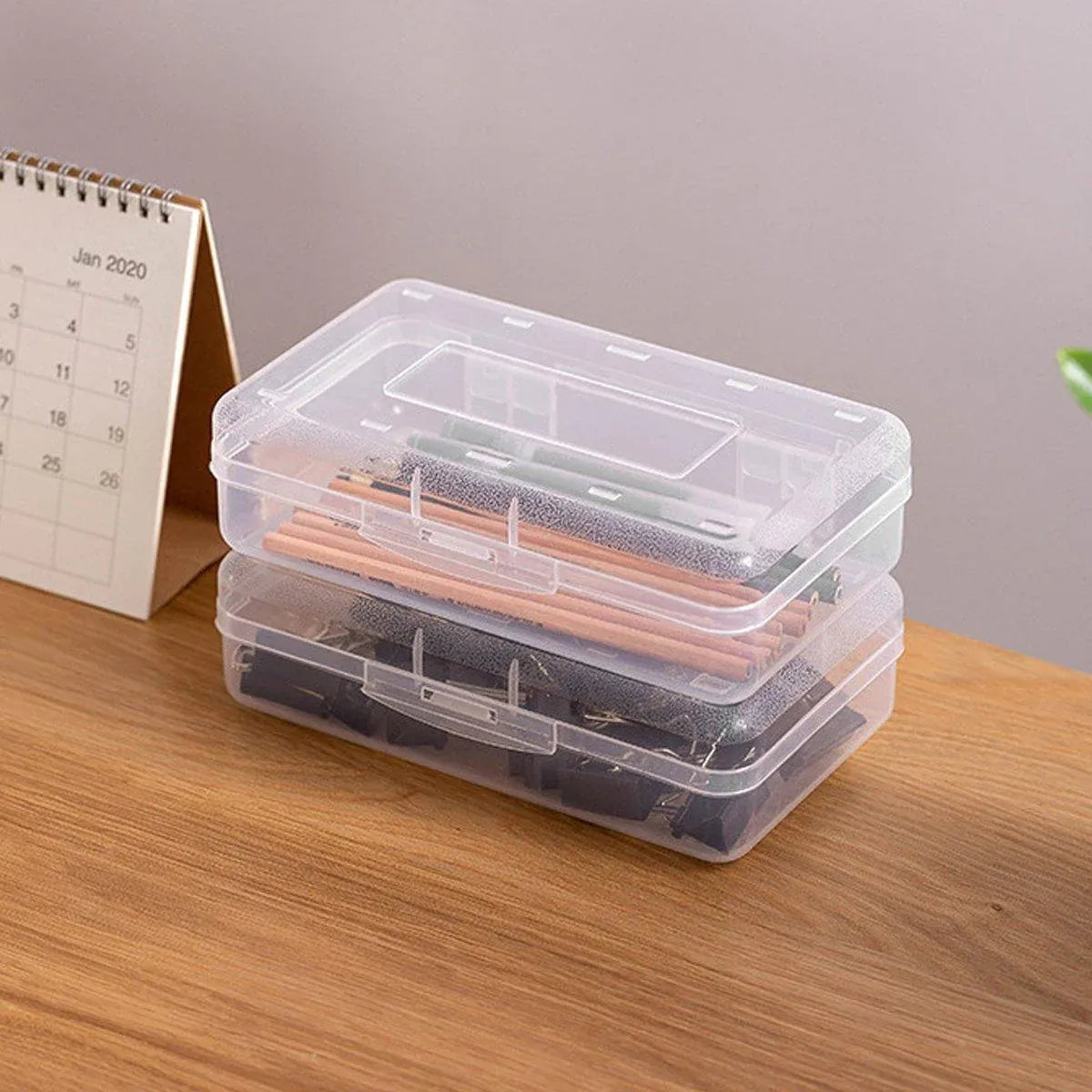 Large Capacity Transparent Plastic Pencil Case Multifunctional Student Art Box - Light Green