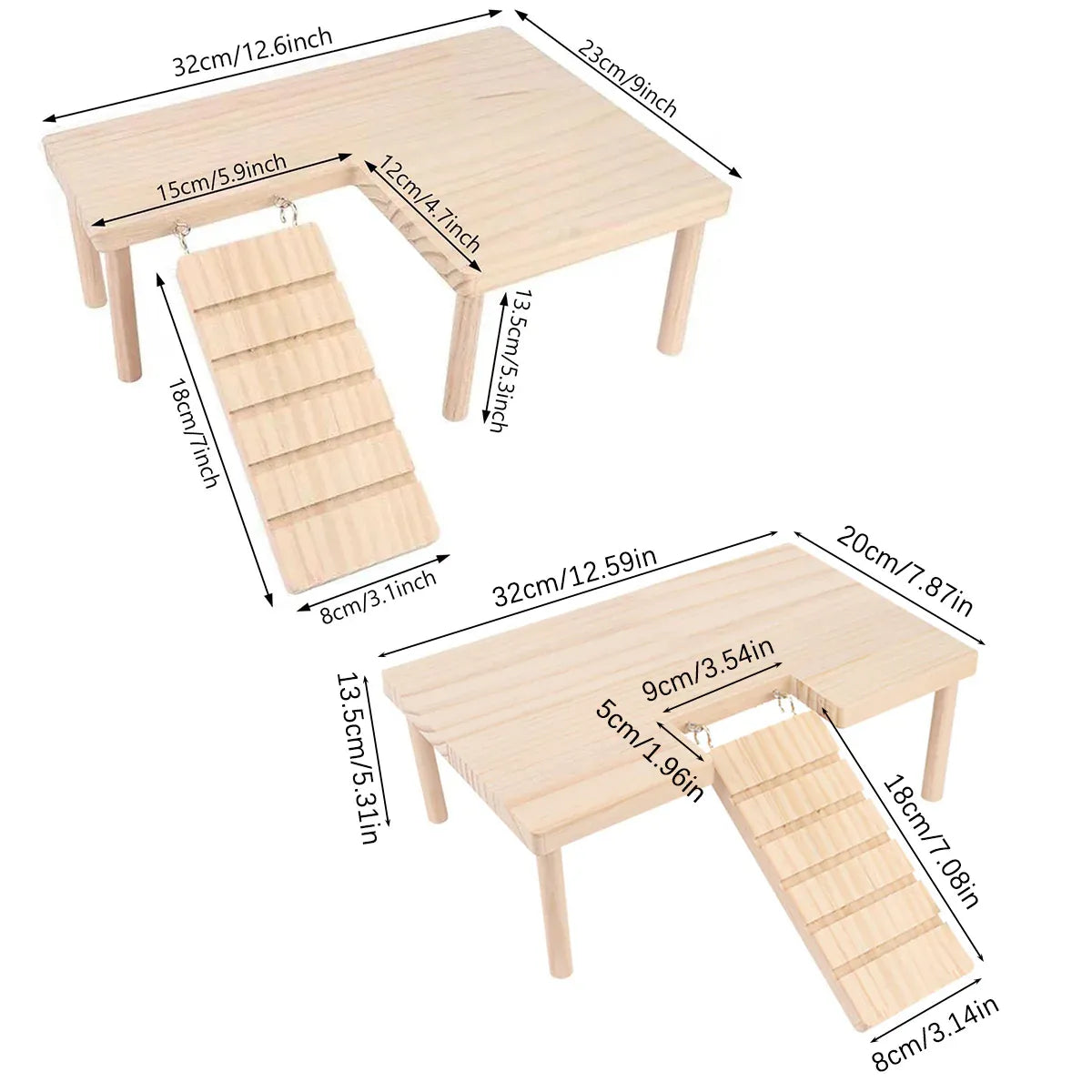 Wooden Hamster Platform with Ladder, L-Shaped, 32 × 23 × 13.5 cm