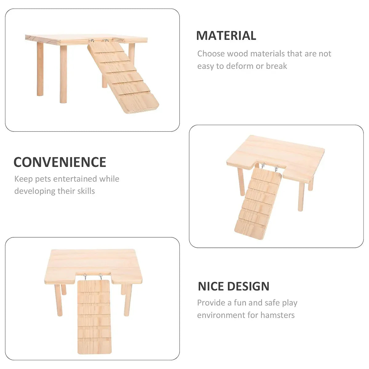 Wooden Hamster Platform with Ladder, L-Shaped, 32 × 23 × 13.5 cm