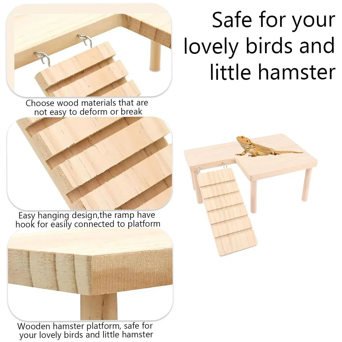Wooden Hamster Platform with Ladder, L-Shaped, 32 × 23 × 13.5 cm