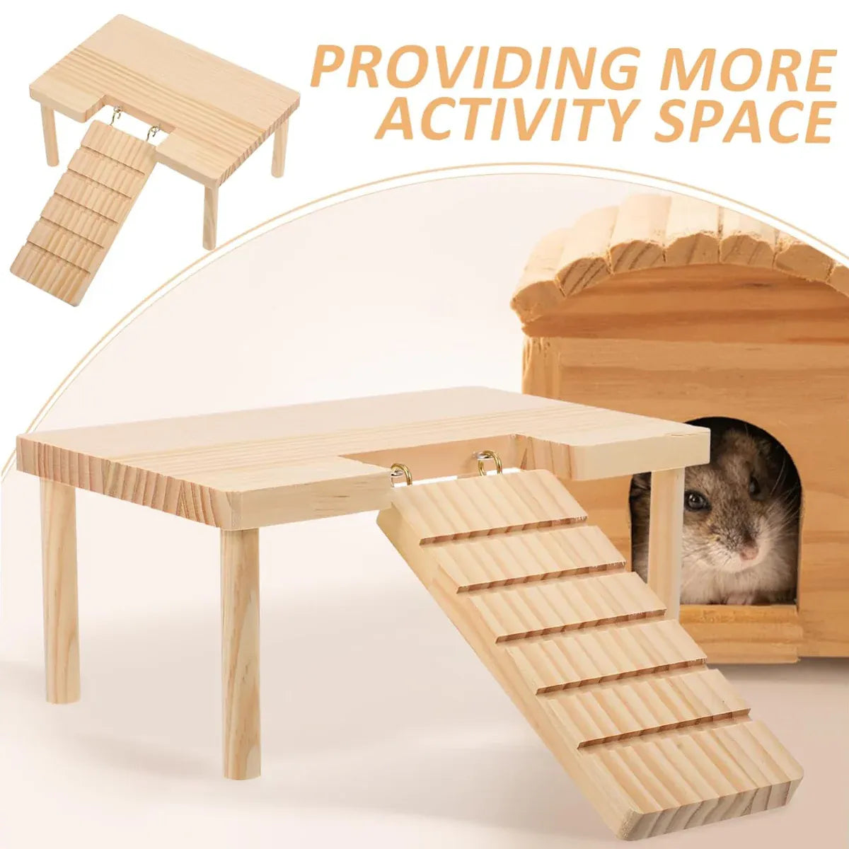 Wooden Hamster Platform with Ladder, L-Shaped, 32 × 23 × 13.5 cm