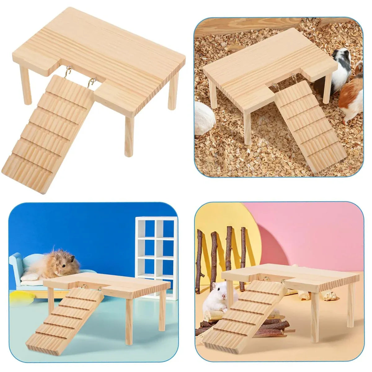 Wooden Hamster Platform with Ladder, L-Shaped, 32 × 23 × 13.5 cm