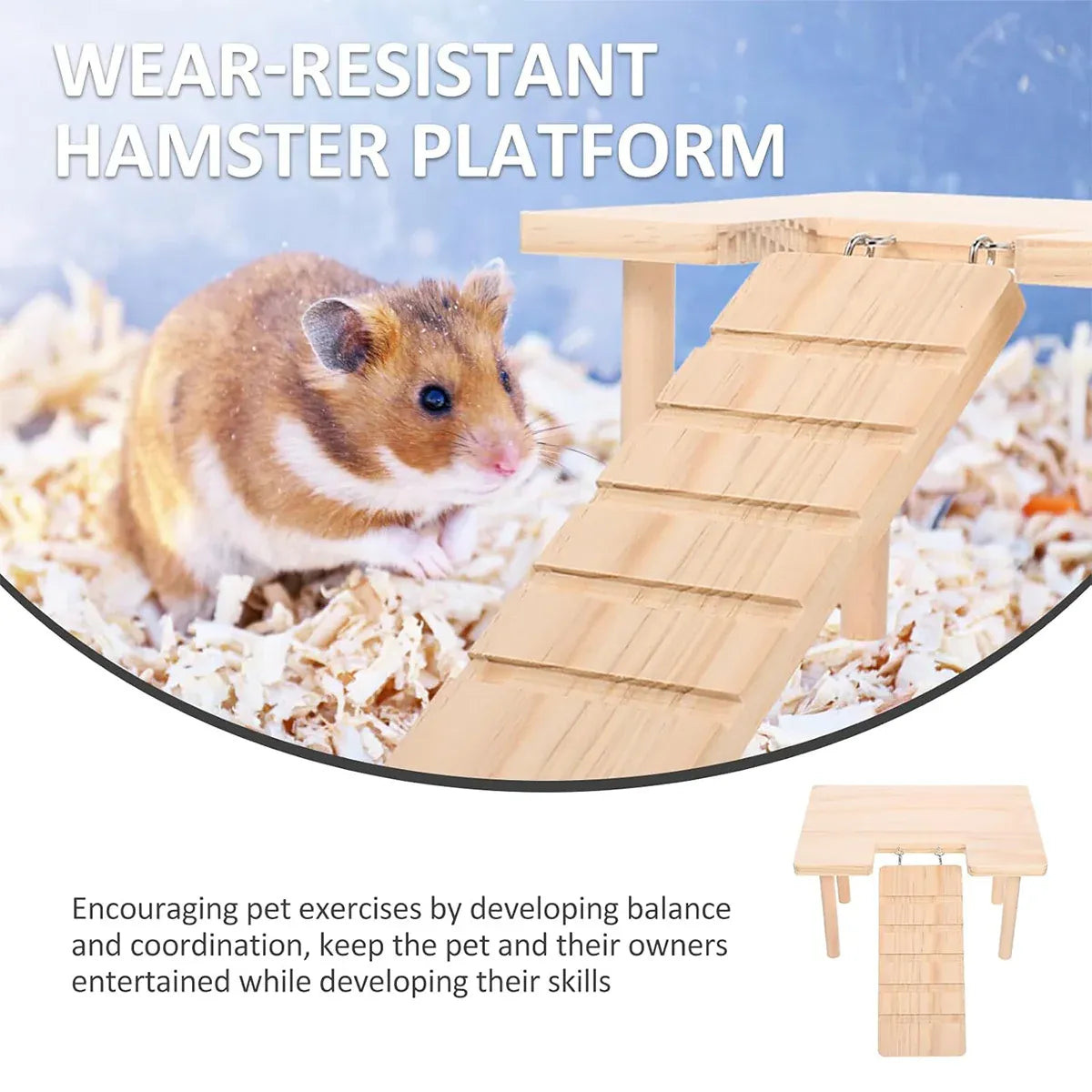 Wooden Hamster Platform with Ladder, L-Shaped, 32 × 23 × 13.5 cm