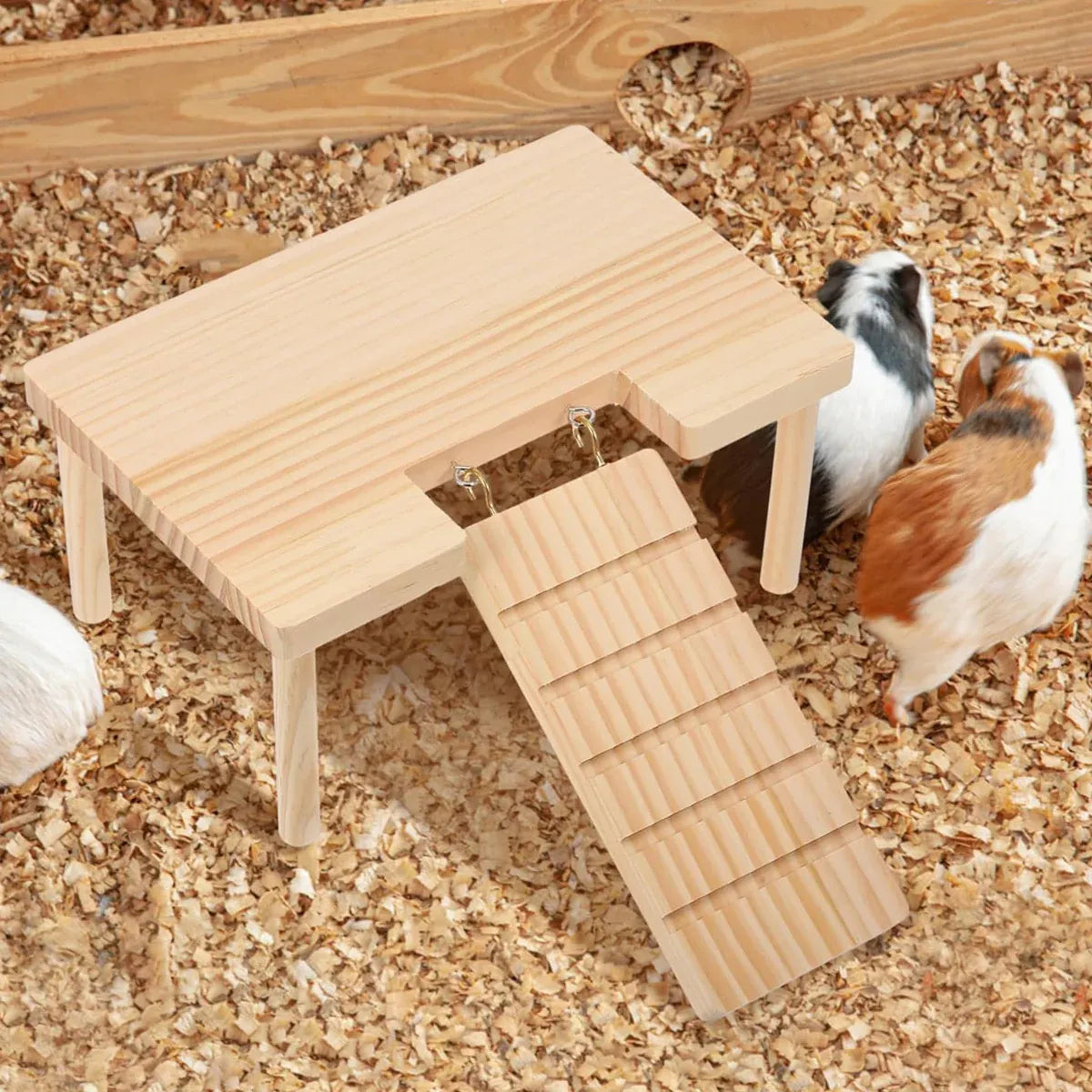 Wooden Hamster Platform with Ladder, L-Shaped, 32 × 23 × 13.5 cm