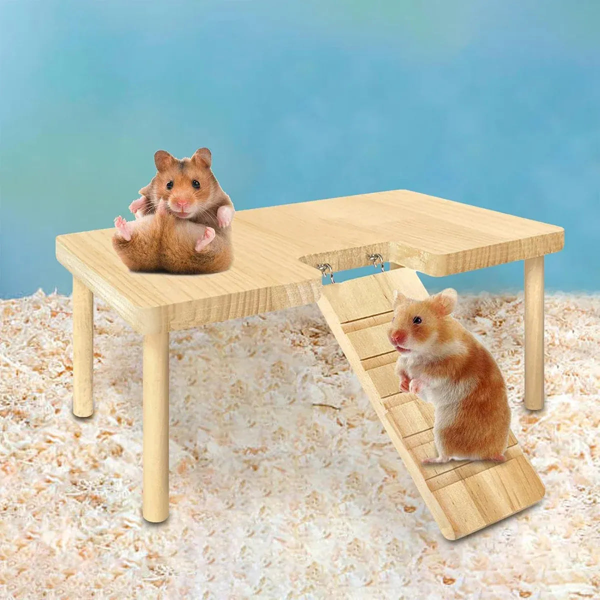 Wooden Hamster Platform with Ladder, L-Shaped, 32 × 23 × 13.5 cm