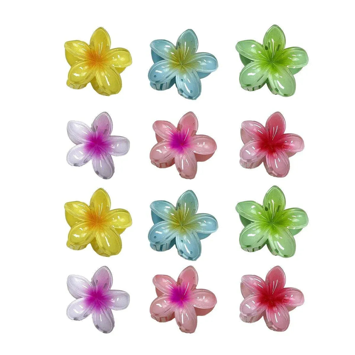 12-Piece Assorted Colour Frangipani Hair Clip Set — product photo 2 of 15