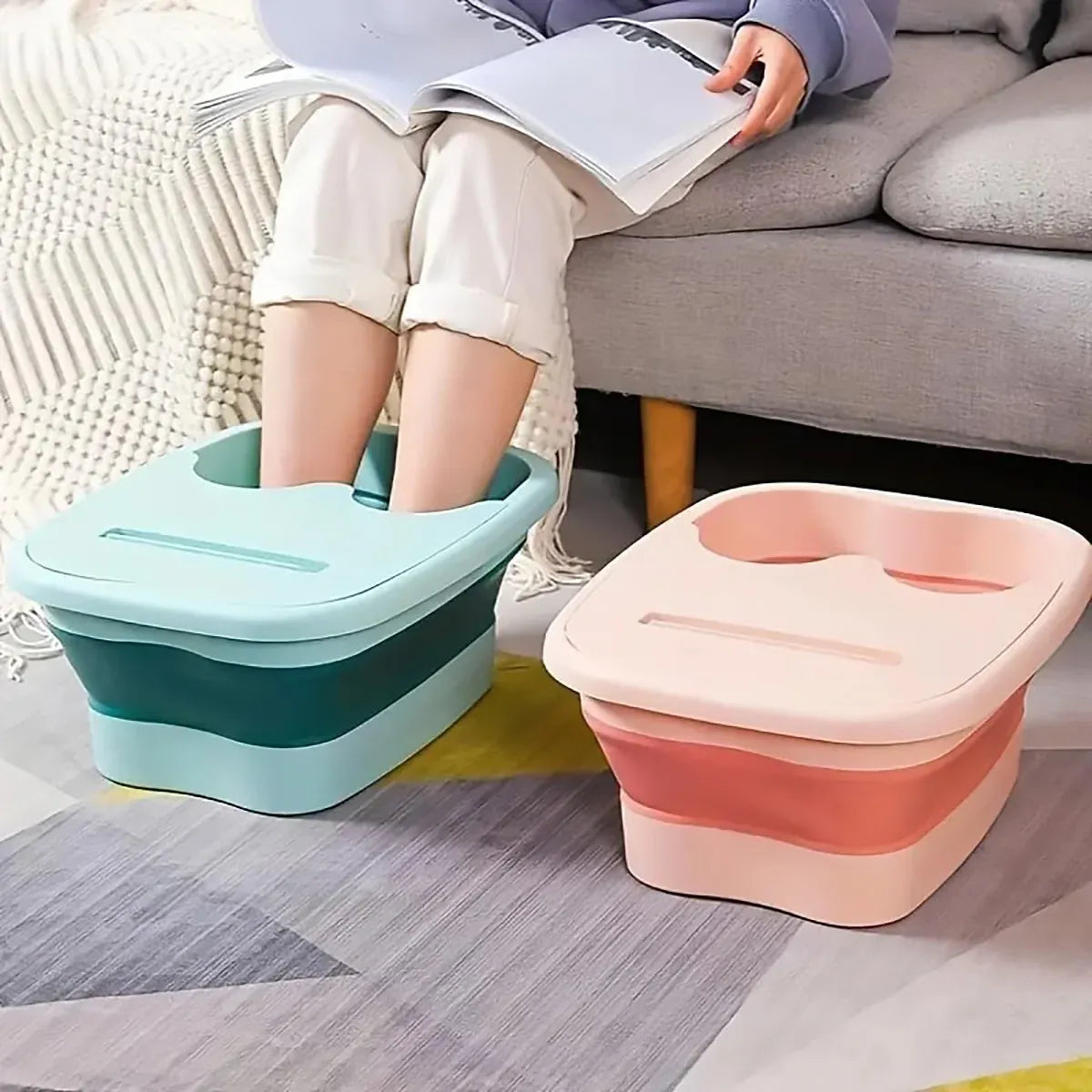 Foldable Foot Tub Portable Large Capacity Foot Basin for Home Bathroom Spa and Travel - Green