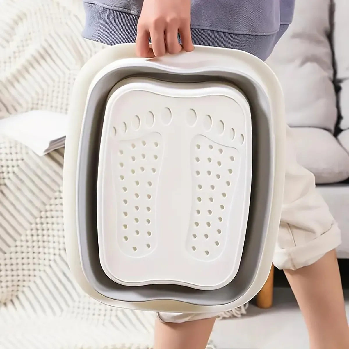 Foldable Foot Tub Portable Large Capacity Foot Basin for Home Bathroom Spa and Travel - White
