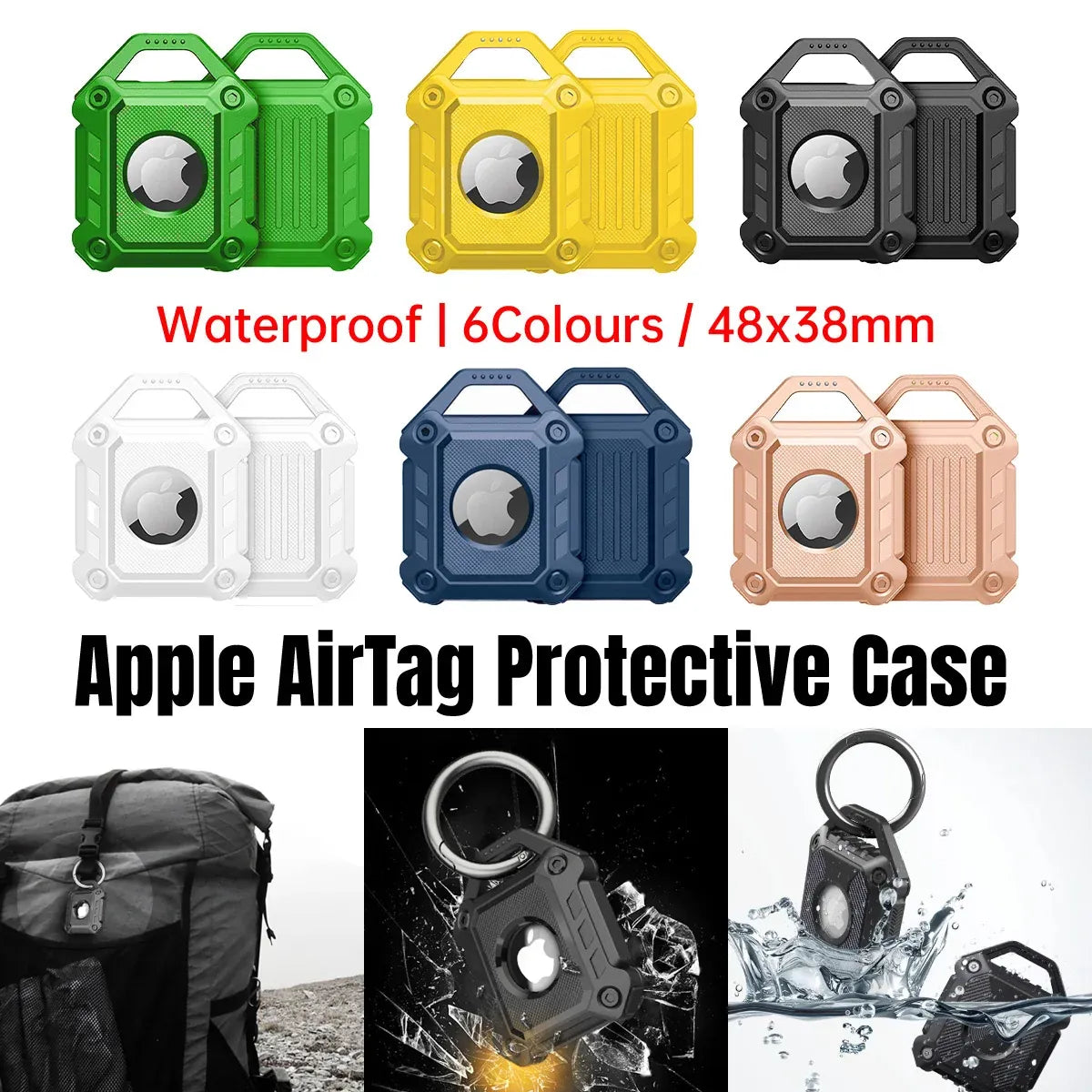 Waterproof Apple AirTag Protective Case TPU Cover Air Tag Tracker Loop Holder - Yellow