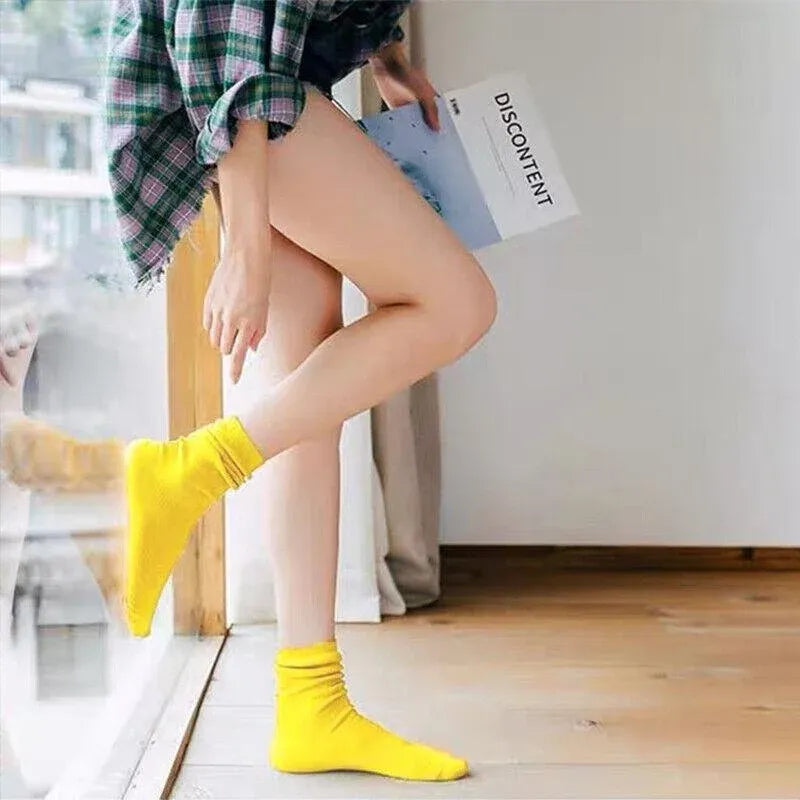 Olid Pure Colour Formal Socks Cotton Fashion Casual Breathable Crew Socks - Orange 4 Pairs
