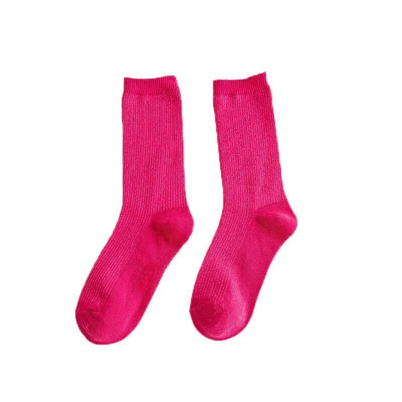 Olid Pure Colour Formal Socks Cotton Fashion Casual Breathable Crew Socks - Rose Red 1 Pair