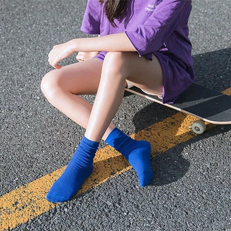 Olid Pure Colour Formal Socks Cotton Fashion Casual Breathable Crew Socks - Rose Red 1 Pair