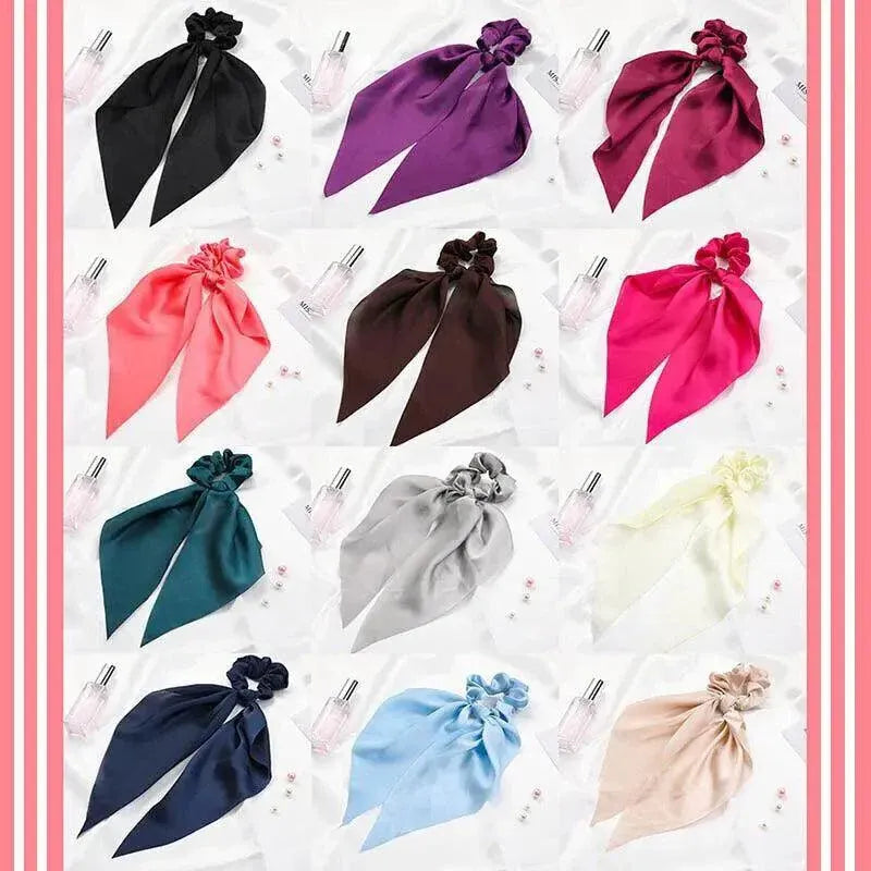 Chiffon Ponytail Scarf Bow Elastic Hair Rope Tie Scrunchies Ribbon Hair Bands - 10