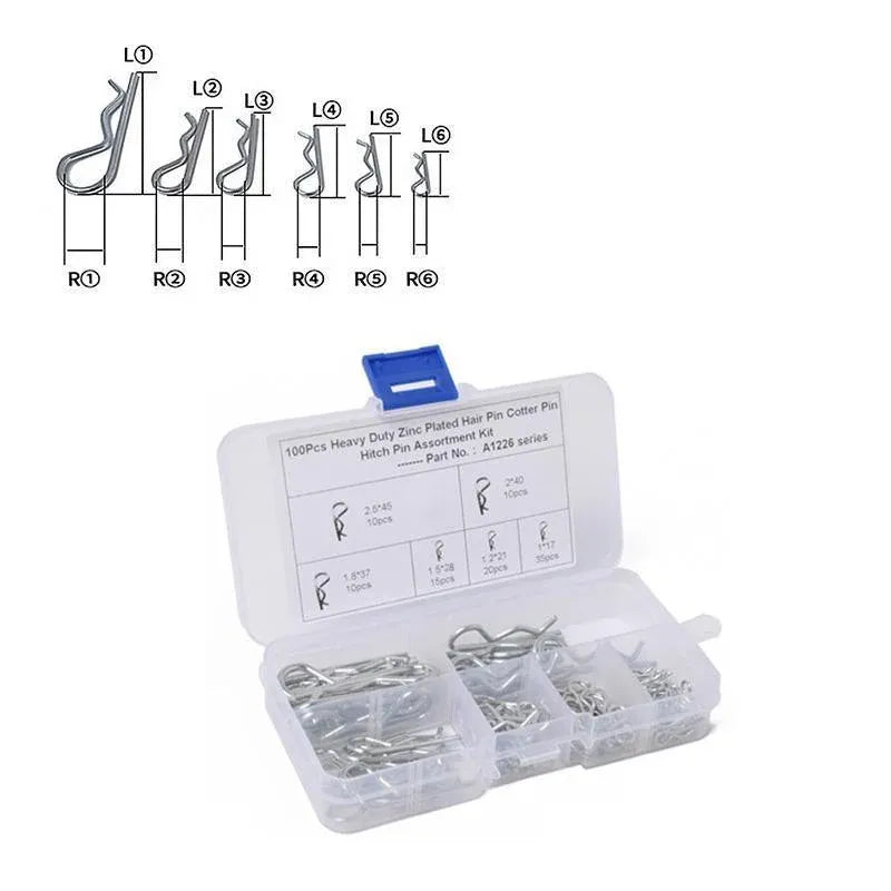100Pcs Heavy-Duty Zinc-Plated R Clips Pin Tractor Hitch Assortment — product photo 4